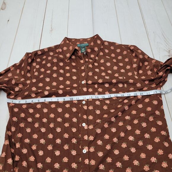 Vintage Lauren Raph Lauren brown rose floral button down top long sleeve boho - Picture 3 of 7